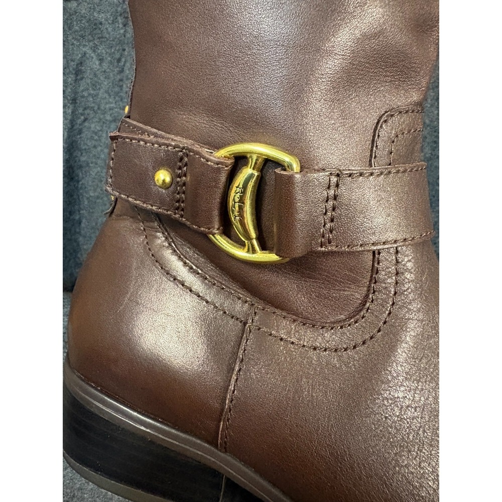 Lauren‎ Ralph Lauren Micah Brown Leather Riding Boots Women's 6B Gold Buckle - Picture 3 of 9